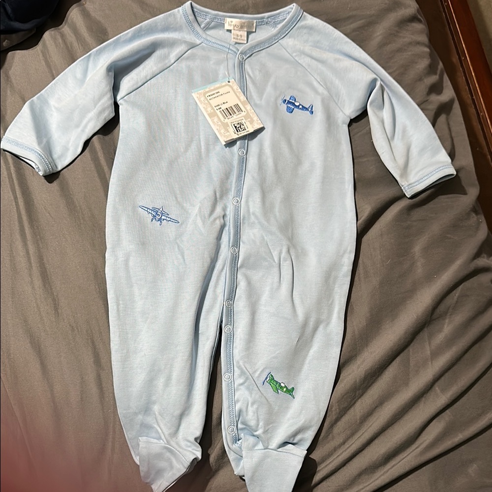 Light Blue Baby Onesie with Airplane Embroidery